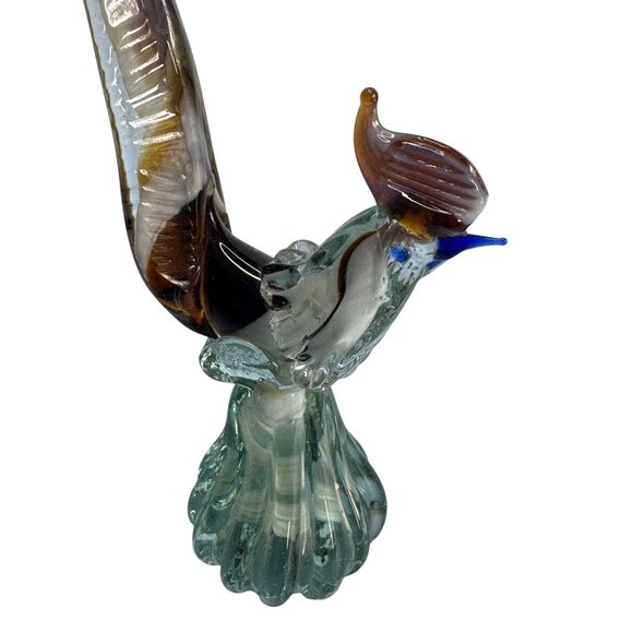 Murano Mid-Century Handblown Art Glass Pheasant Figurine 9" Amber Brown & Clear - Picture 8 of 10
